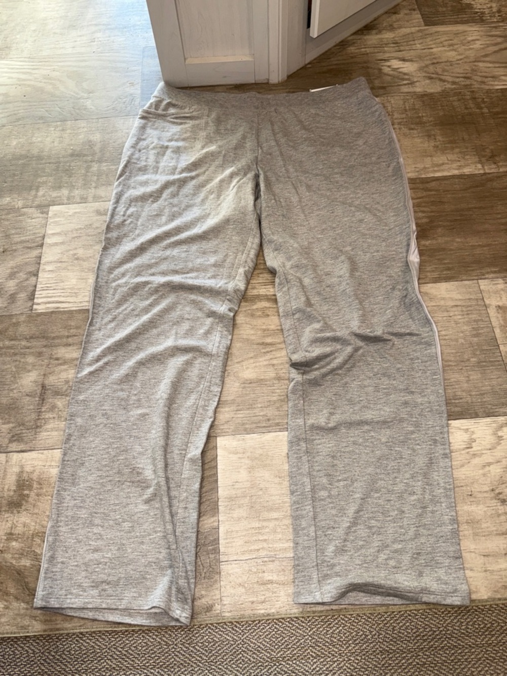 Women's Light Gray Pull-On Track Pants with Side Stripe